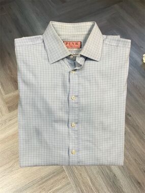 Thomas Pink Jermyn Street Shirt Mens 16.5/36.5 Blue Check Classic‎ French Cuff